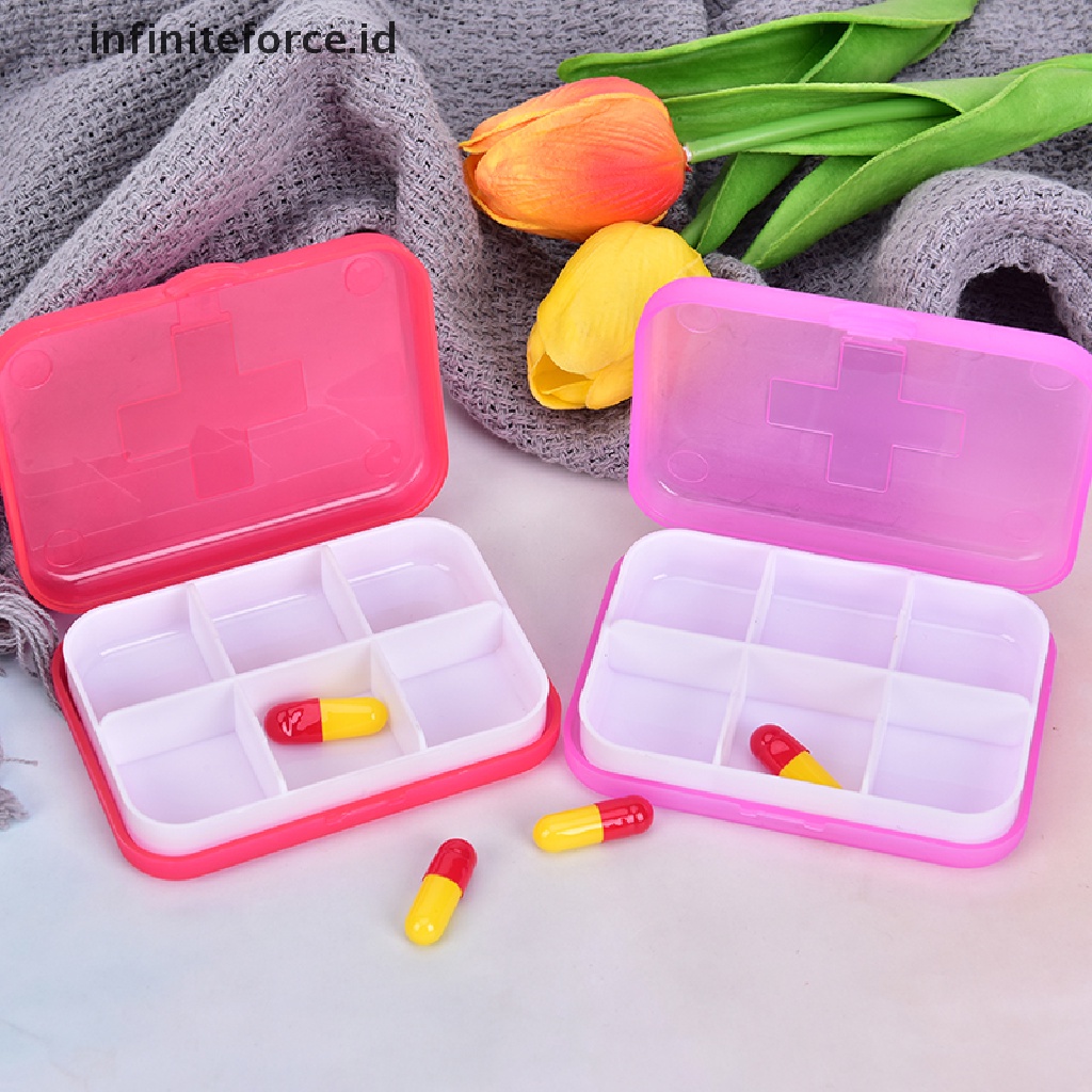 (Infiniteforce.Id) Kotak Penyimpanan Obat / Pil 6 Slot Portable Untuk Travel