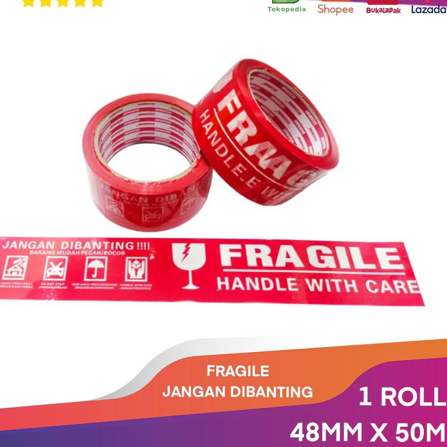 LAKBAN FRAGILE MERAH TEBAL 2&quot; 50MTR 72 YRD