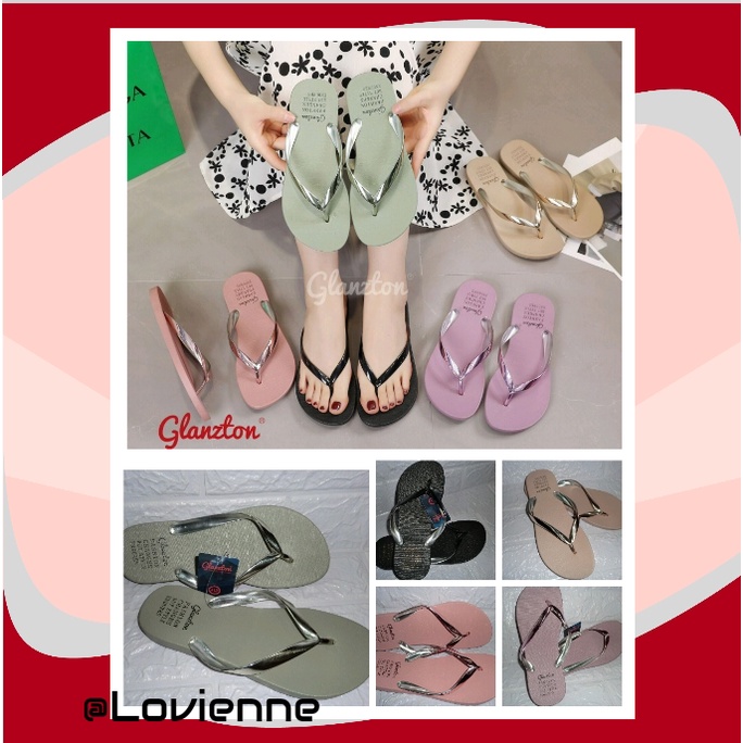 Sendal Jepit Wanita Tali Metalik Glossy Sandal Glanzton 1870-25