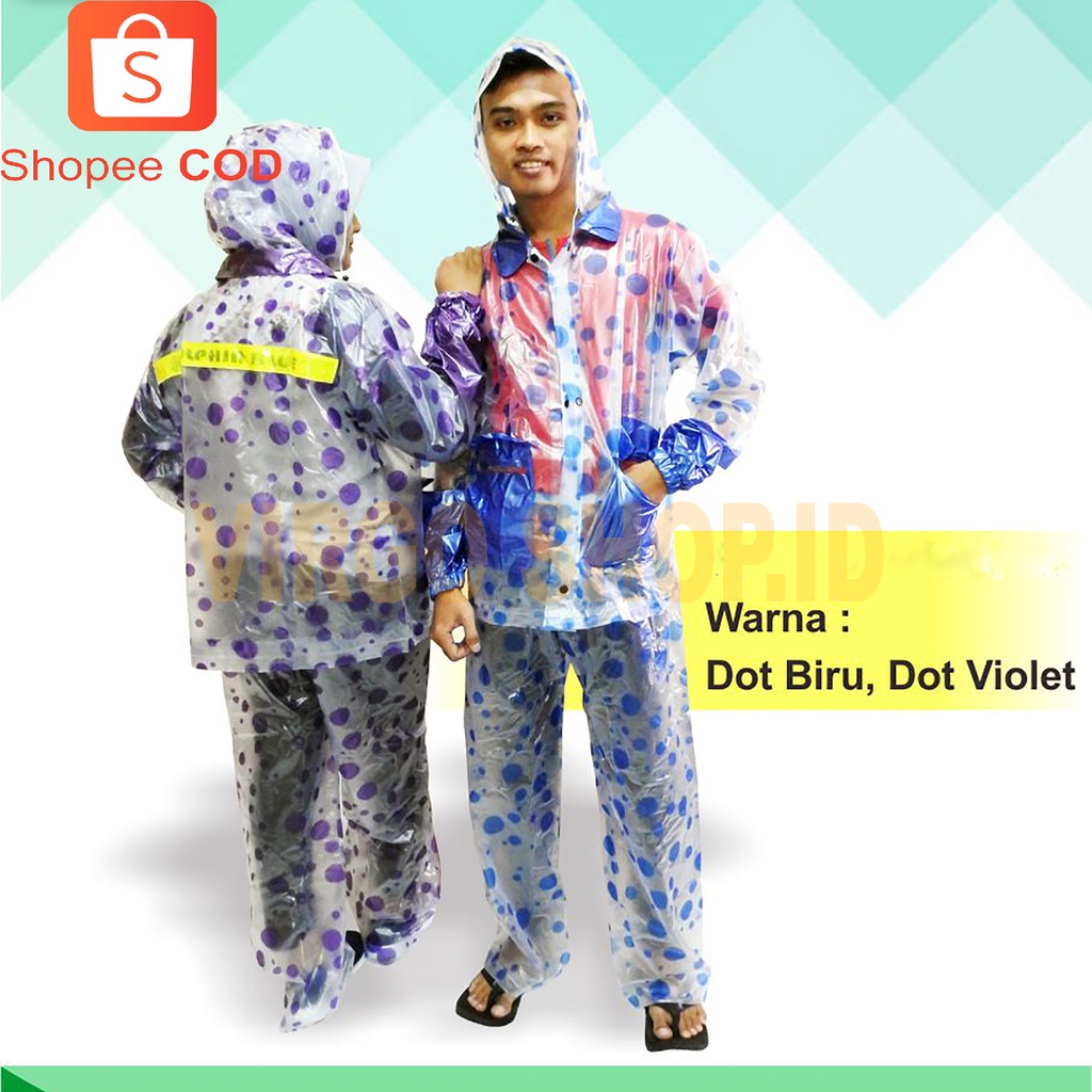 Jas hujan STELAN 991 TRANSPARAN POLKADOT DOLPHIN BLUE