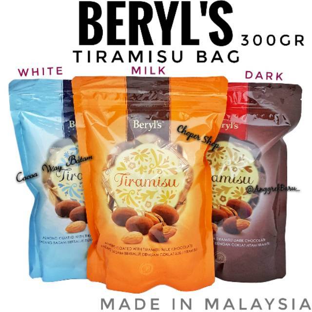 

Coklat Beryls Tiramisu Almond Bag 300gr Cokelat / Tiramisu White Chocolate / Tiramisu Milk Chocolate