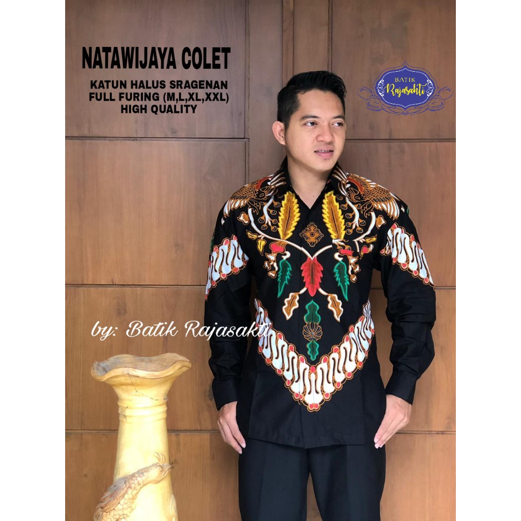 NATAWIJAYA COLET RAJASAKTI KEMEJA BATIK SOLO PRIA LENGAN PANJANG LAPIS FURING ATASAN BATIK PREMIUM MODERN KATUN HALUS BAHUWIRYA  BANAMITRA BANAMITRA PUTIH BANGSAWAN BAYU PUTRA BERLIAN BIRU BHARATAYUDA BIMASENA BIRENDRA BIRU INDAH BRAHMAKERTA BRAHMAKERTA