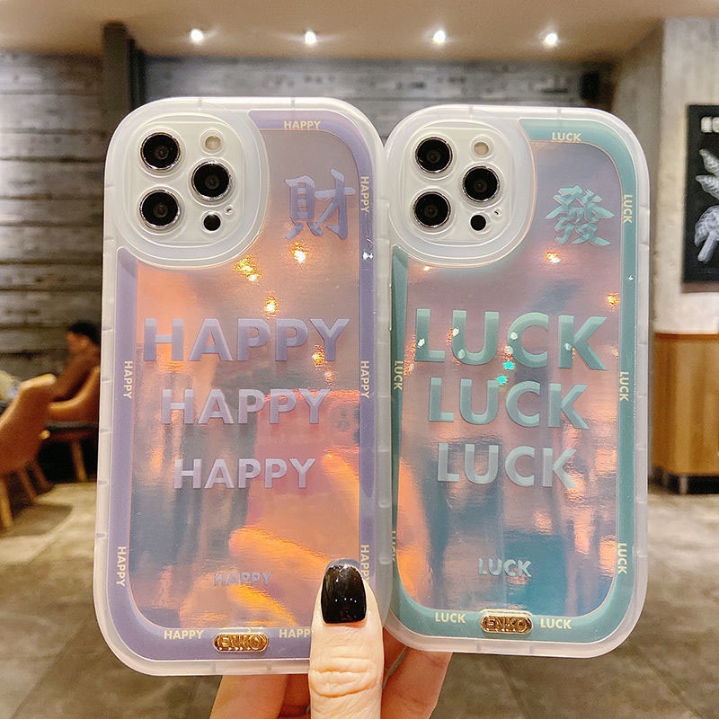 Casing iPhone 12 13 11 Pro Max X Xs Max Xr Fsd7 Motif Tulisan Happy Lucky