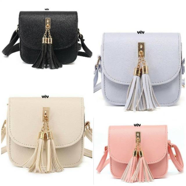 TAS SELENDANG MINI WANITA SLINGBAG FRINGE LONCENG SELEMPANG KECIL LUCU MAIN MALL  MURAH MODEL IMPORT