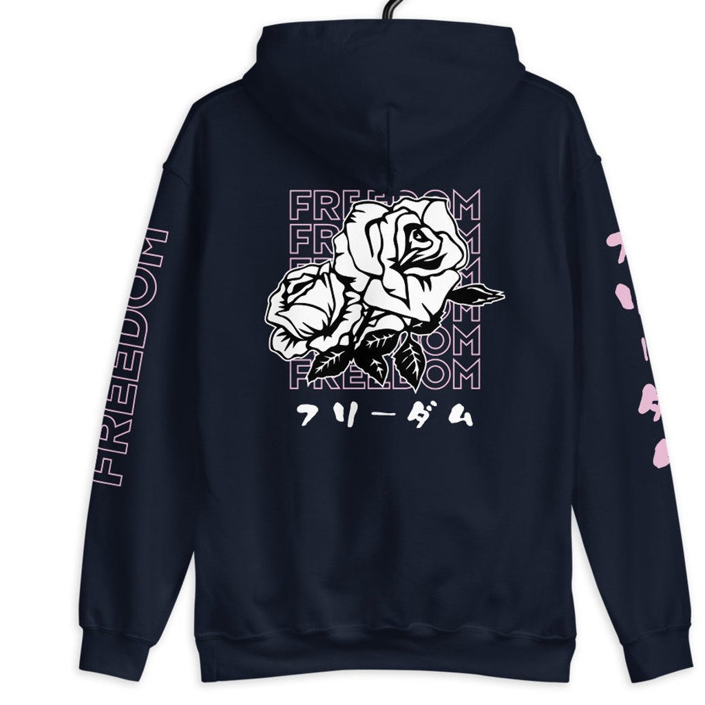 Hoodie Streetwear Freedom Rose Black Premium Cotton Fleece Unisex