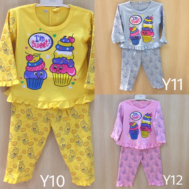 PIYAMA pjamas 1 2 3 tahun / setelBAJU TIDUR BAYI DAN ANAK-ANAK cewek perempuan celana panjang tangan