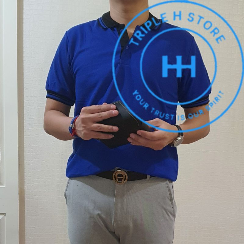 Kaos Polo Warna Biru Tua Kerah Hitam Kualitas Ekspor