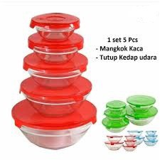 Glass Bowl Mangkok Kaca Set 5 in 1  POLOS Mini Mangkok Kaca Susun serbaguna Multifungsi Murah