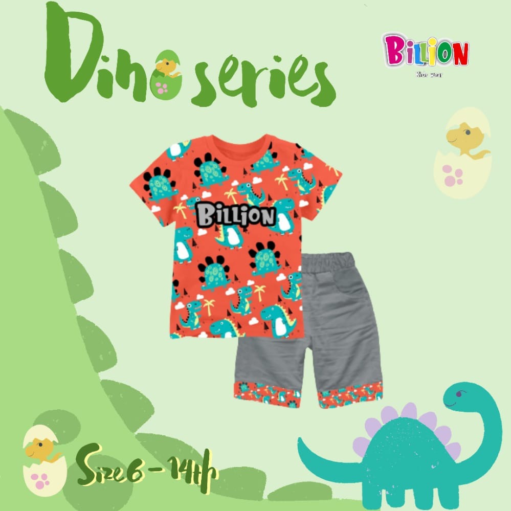 SETELAN ANAK LAKI LAKI MOTIF DINO FULLPRINT USIA 6-14 TAHUN