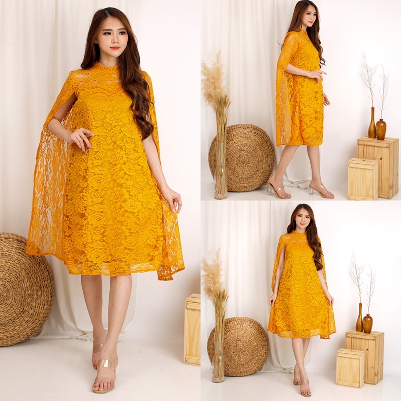 (Pasti RealPic) Dress Martha Brukat Cord Tulang Corneli Tebal Dres Batwing Brokat Premium