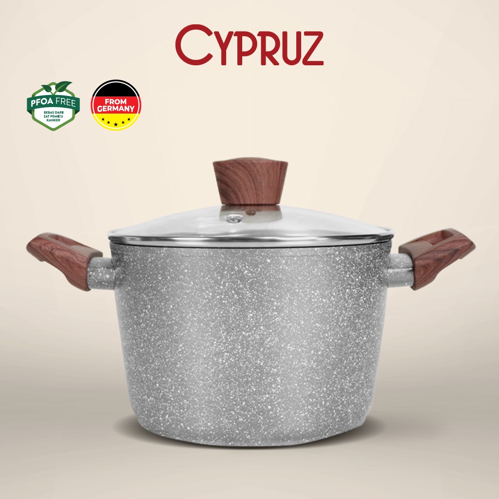 Cypruz Grey Marble High Casserole Pan / Panci Anti Lengket + Tutup