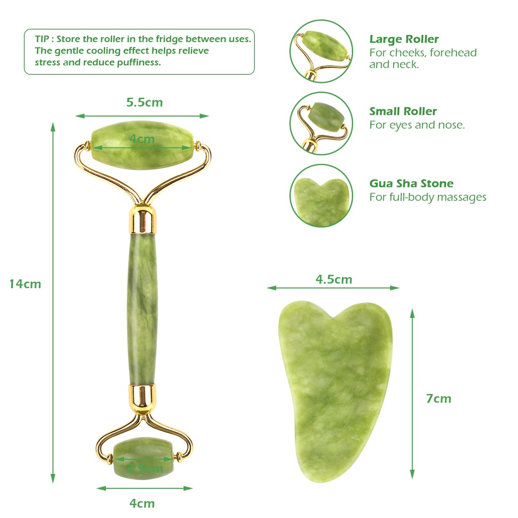 Gua Sha Batu Jade Roller Facial Massager Alat Pijat Pengencang Wajah