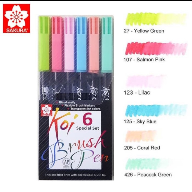 

Sakura koi coloring brush pen set pastel 6 warna