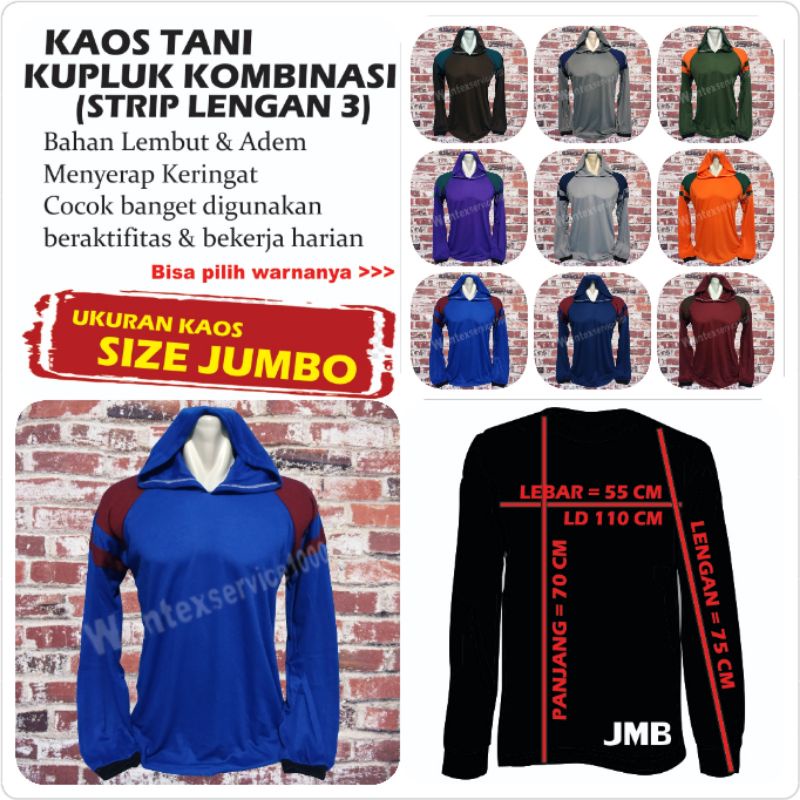 Kaos Basahan Kerja, (XXL) JUMBO, Kaos Tani Lengan Panjang, Kaos Proyek, Kaos Kuli, (STRIP JUMBO)