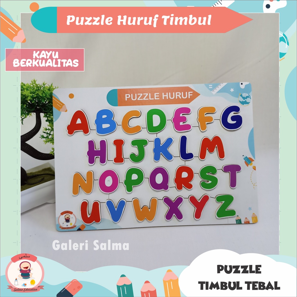 Puzzle Chunky Alfabet Puzzle Huruf Puzzle Kayu Timbul Alfabet ABC Angka Mainan Edukasi Anak Lengkap 