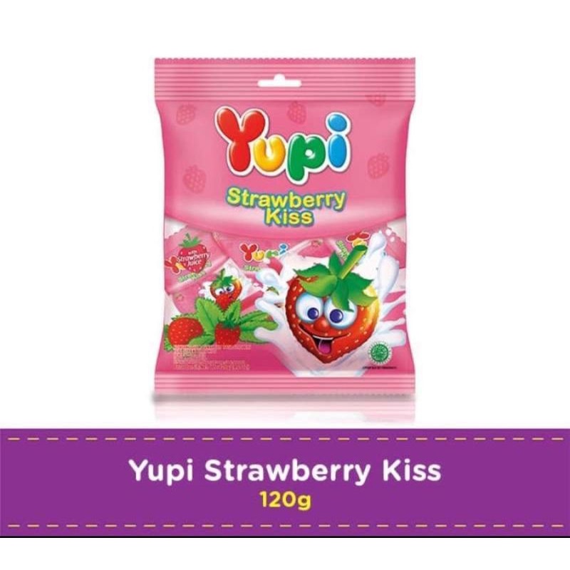 

permen yupi strawberry kiss isi 50 pcs ukuran 120gr