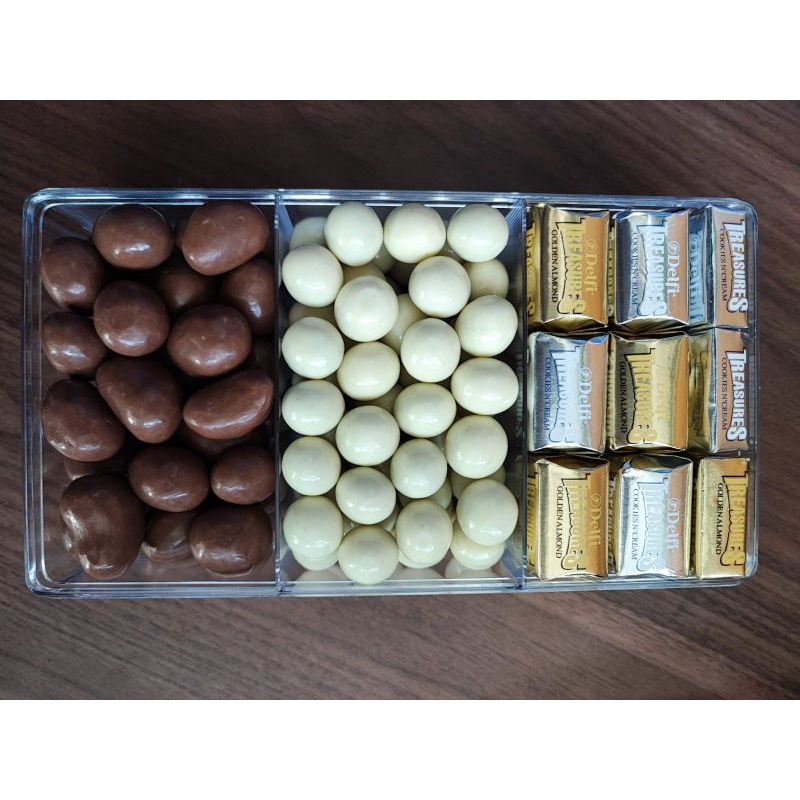 

Coklat sekat 3 Treasure, choco white, delfi almond