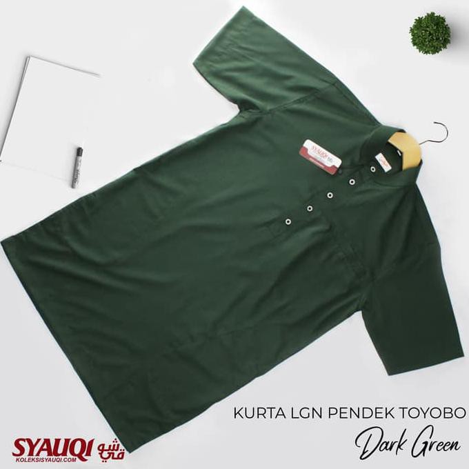 Kurta / Gamis Saudi Lengan Pendek Syauqi Toyobo Hijau Gelap Polos - Hijau Gelap, Xl