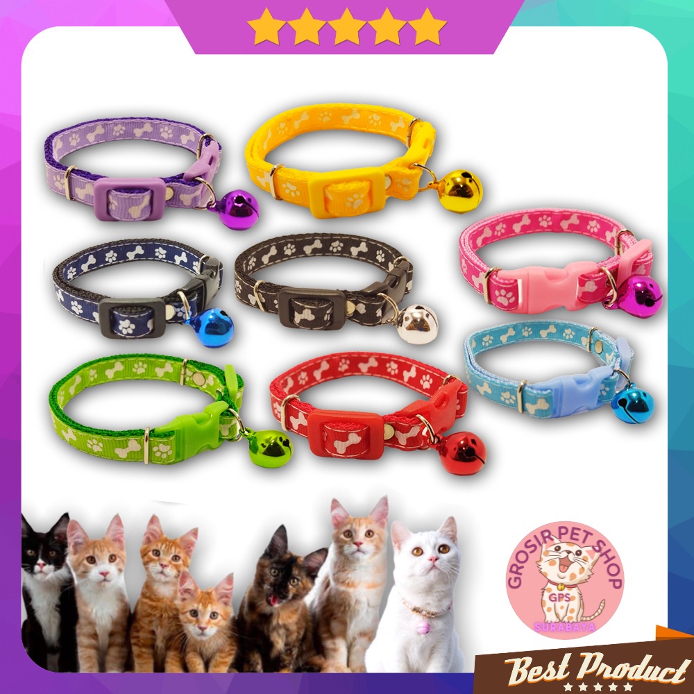 Cat collar kalung kucing motif tulang lonceng warna 14 mm kualitas premium