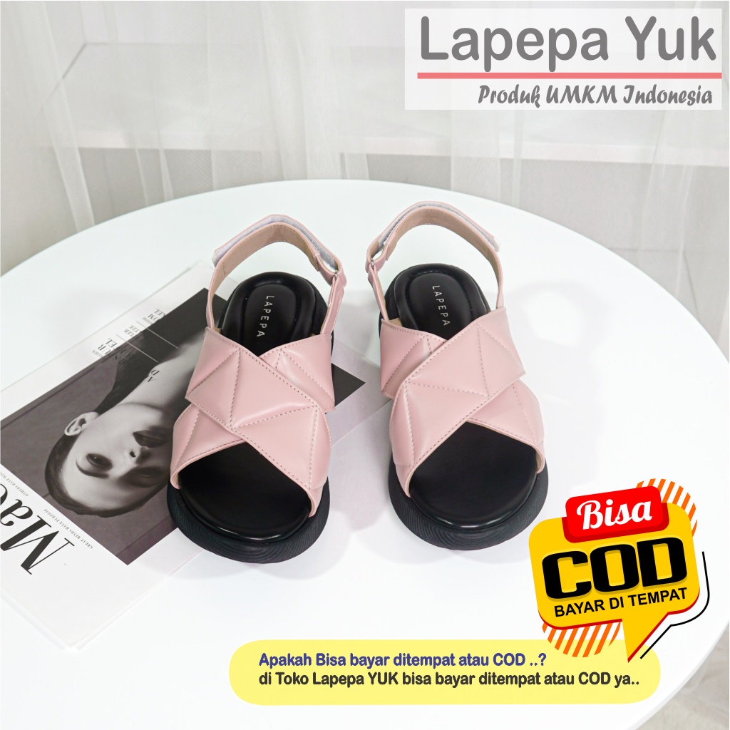 LAPEPA YUK -  Sepatu Sandal Wanita Wedges JOVITA Model Ban dua Tali Strap belakang Hak Tinggi Sole 4 cm Spatu Sendal Gunung Cewek  Size 36 37 38 39 40 41 Warna SALEM Pink Soft Cewe Kekinian Premium Terbaru Shoes Ori Original Mall Official Store Promo
