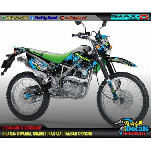 Decal KLX 150 Skull biru kuning stabilo