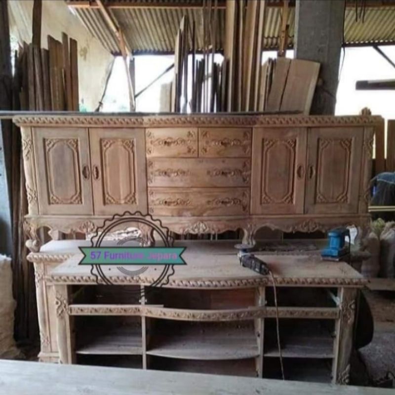 Lemari pendek untuk tv bufet meja hias ukir Jepara kayu jati mentahan