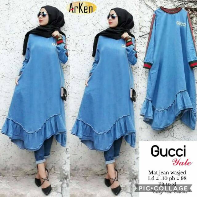 Gucci Long Tunik Jeans Wash - Baju Atasan Wanita