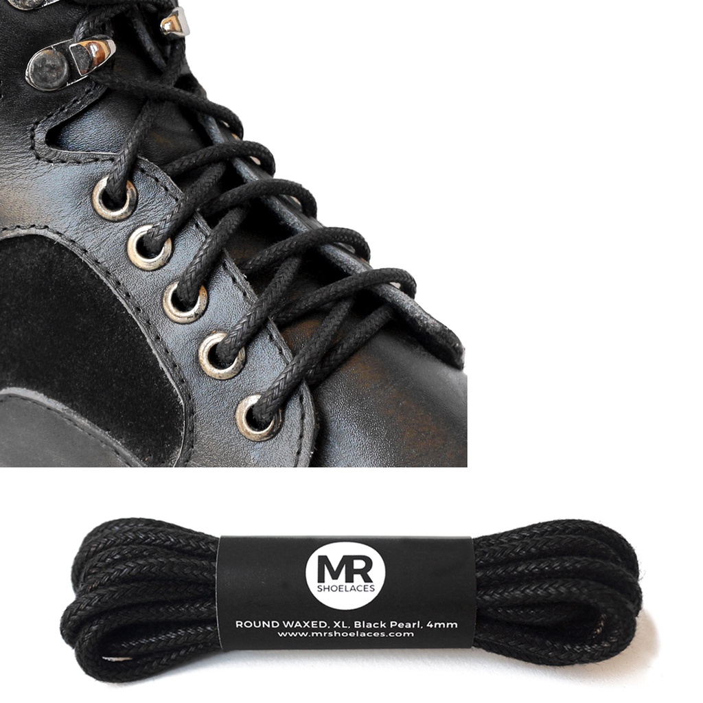 MR Shoelaces RB401 Black Pearl Tali Sepatu Lilin Katun 4mm Bulat Round 70cm 80cm 90cm 100cm 120cm 150cm 200cm - Premium Shoelace Hitam