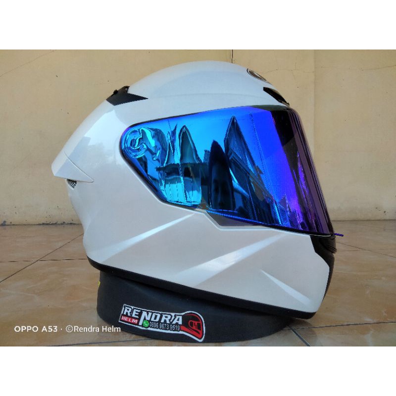 Helm KYT TT Course Motif/ Poloss. 100% ORIGINAL. ongkir termurah 2kg.-White + Vis Blue/Red