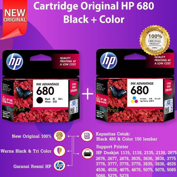 

SET Cartridge HP 680 Black F6V27AA Color F6V26AA Tinta 2135 2676 1115 - SET BLACK COLOR