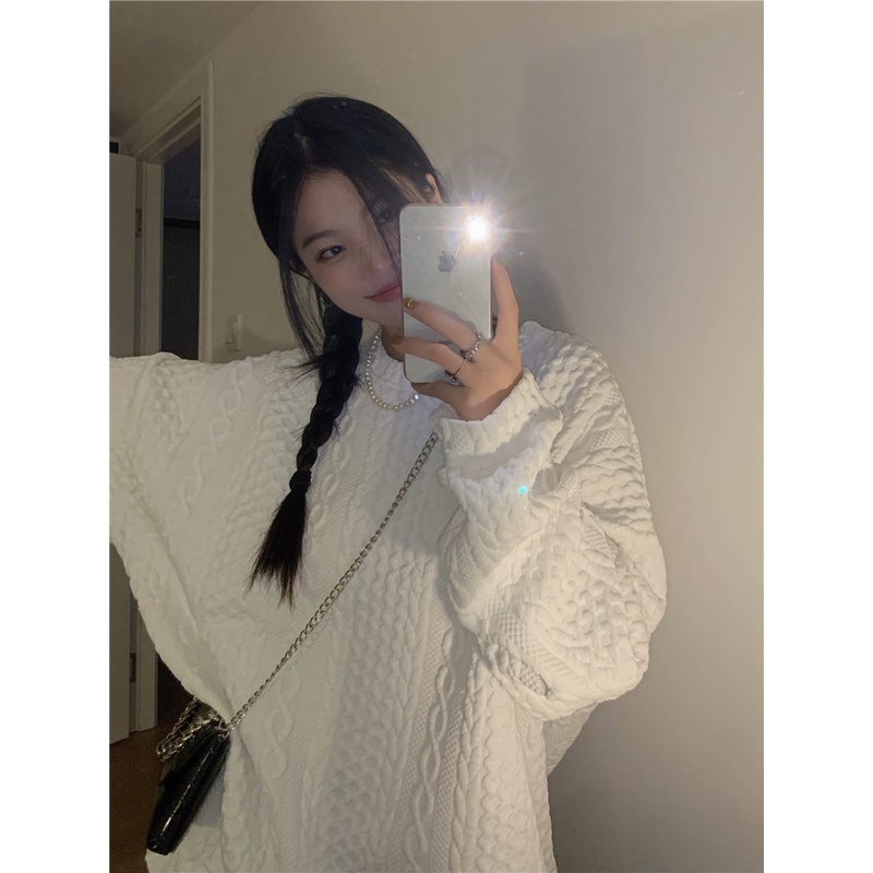 Crewneck Sweater Wanita Oversize Basic Colour Korean style atasan lengan panjang