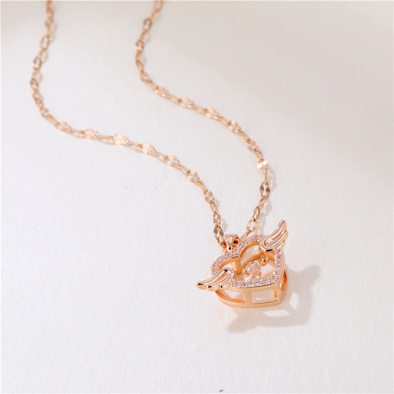 Baja Titanium kalung wanita love Angel permata liontin Korea fashion OL sederhana rose Emas zircon K