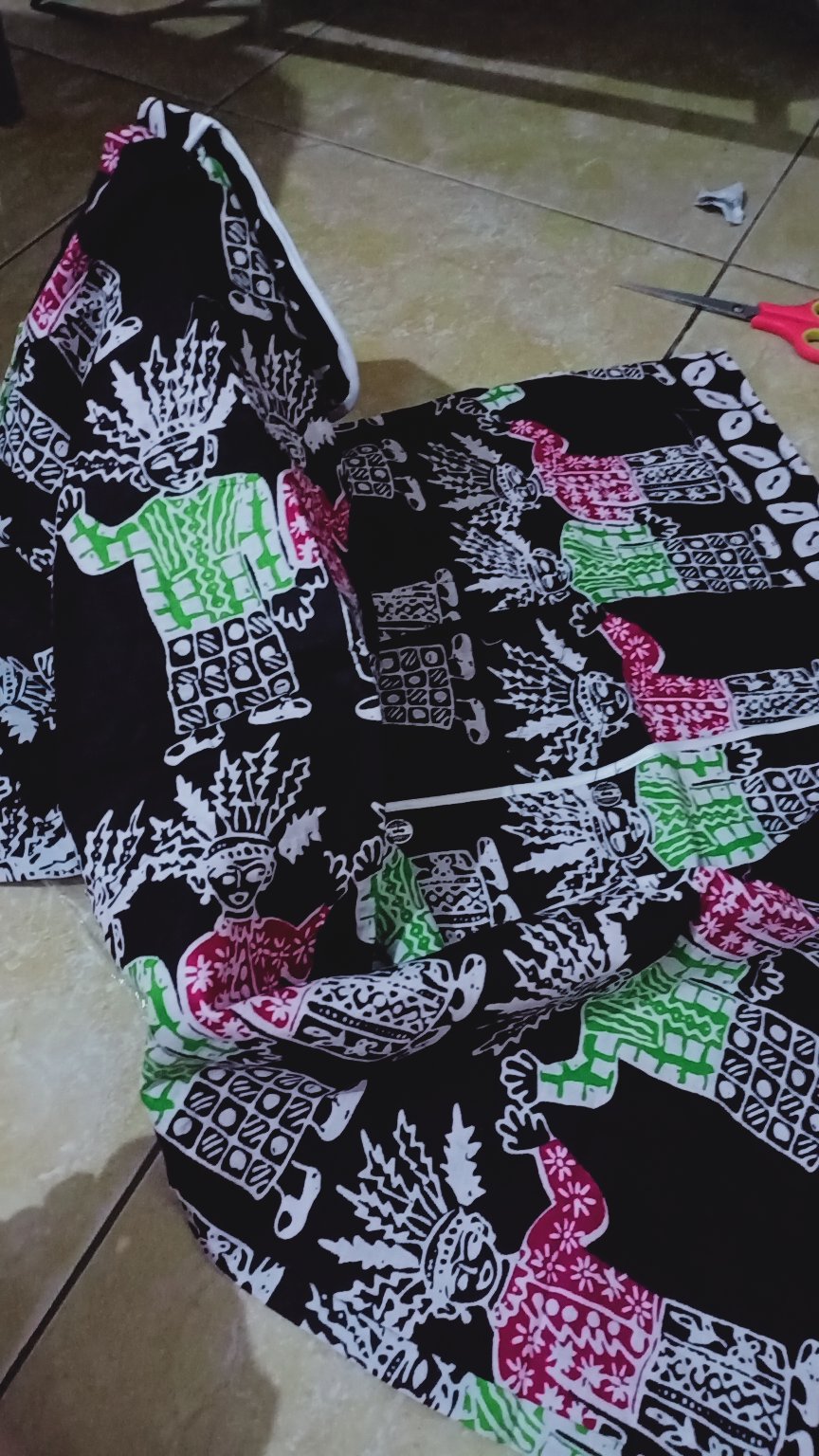 Kemaja Batik Wanita Blouse Atasan Motif Ondel Ondel Warna Merah & Hitam Size S-m-l-xl-xxl-3l-4l-5l