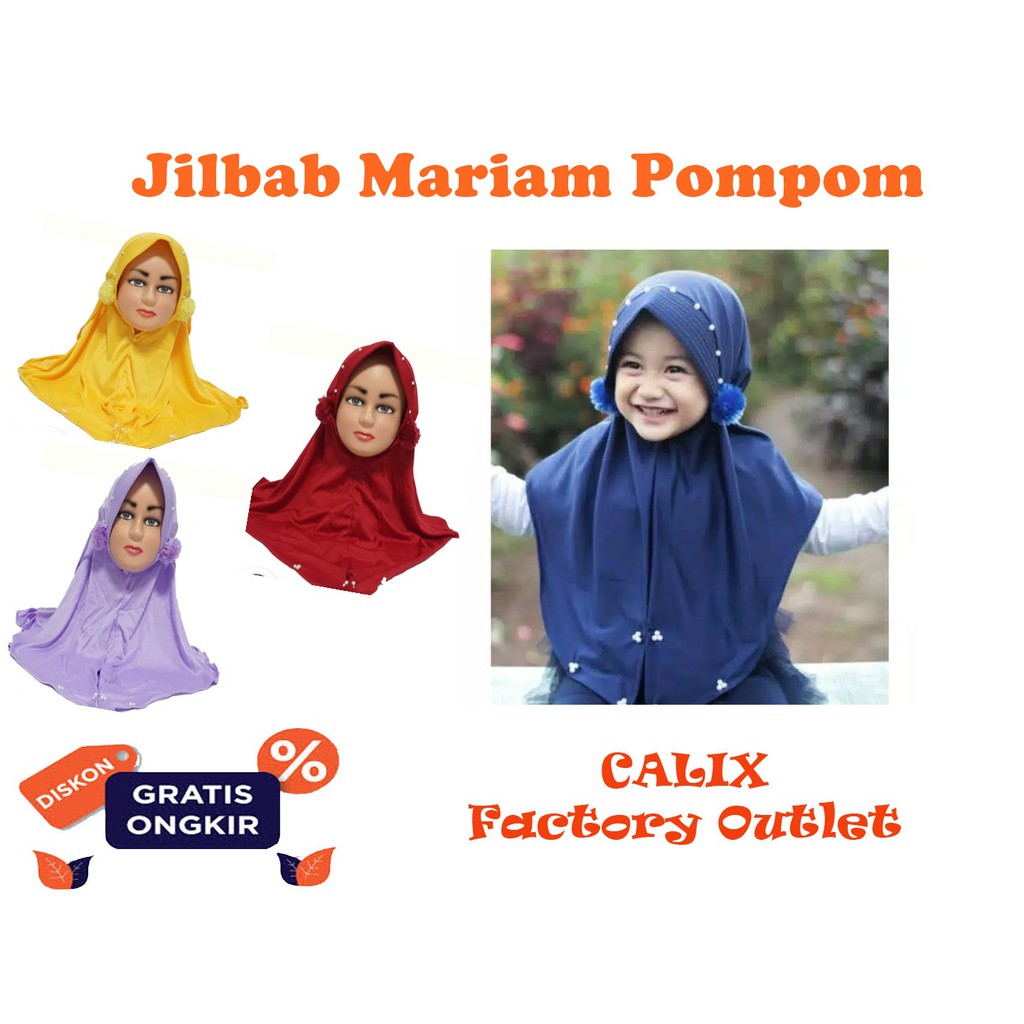 Jilbab Anak Hijab 3-5thn Mariam Pompom Kerudung Anak Baju Muslim Anak