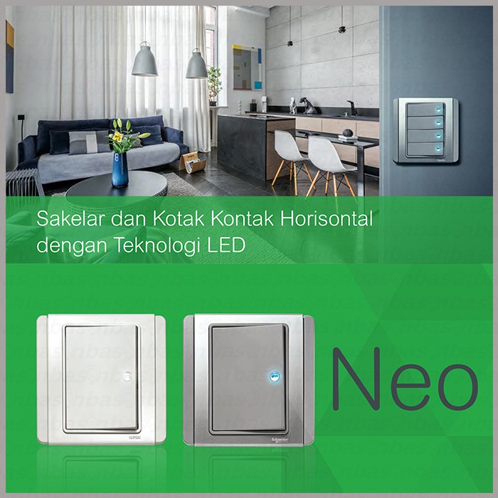 Schneider NEO VERTICAL 1 Gang 1 Way - Saklar 1 Tombol 1 Arah dengan lampu indikator