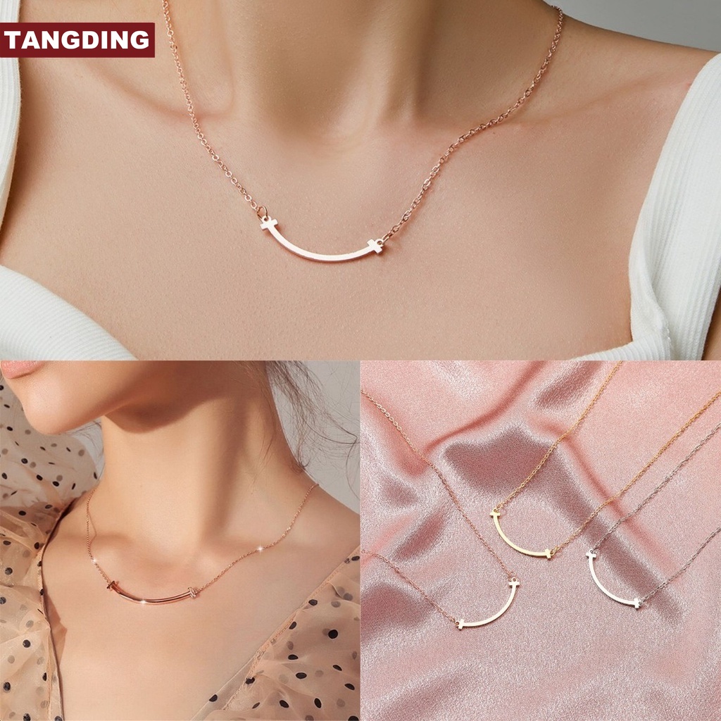 【COD Tangding】Smile Clavicle Chain INS Simple Necklace Women Temperament Fashion Accessories Jewelry