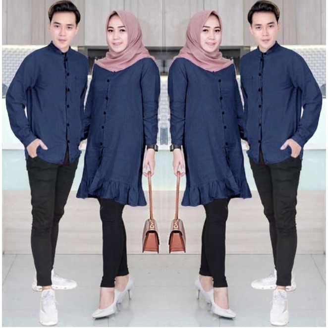 CP RANZA / PAKAIAN MUSLIM COUPLE SEPASANG TERLARIS / SET TUNIK DAN KEMEJA PRIA WANITA