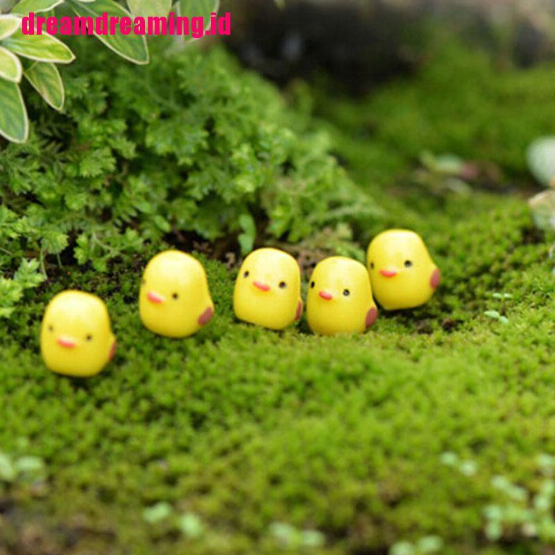 (dreamdreaming.id) 5pcs Miniatur Ayam Kuning Untuk Dekorasi Taman mini / Rumah Boneka / Terrarium DIY