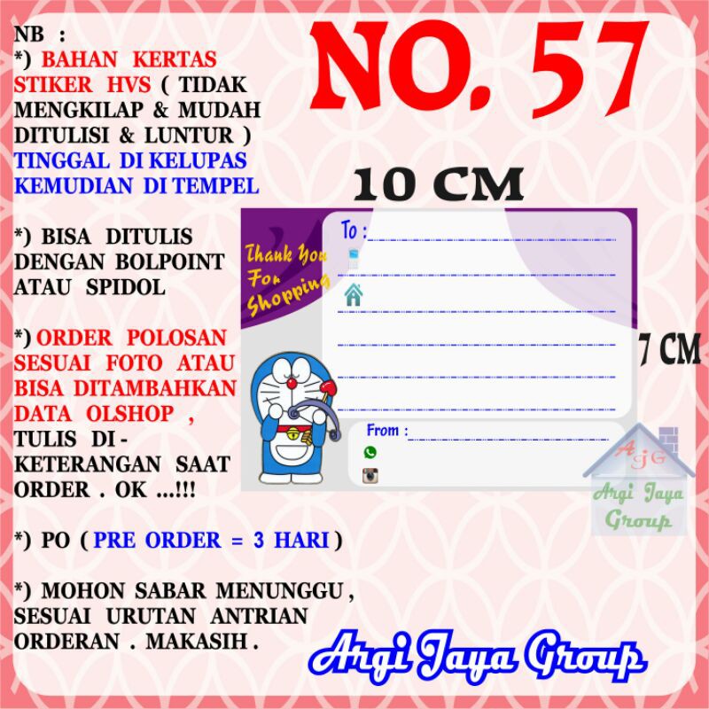 

Stiker HVS - Stiker Pengiriman - Sticker Alamat Olshop Murah Nomer 57 - 10x7cm