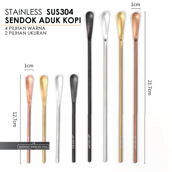 SUS304 Sendok Stainless Tebal Aduk Kopi minuman Elegant Cantik Gold Rosegold Hitam Silver 13cm 22cm