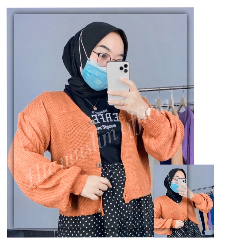 Cardigan Rajut BALONE Kancing Batok Wanita Knit Wear Muslimah-Coral