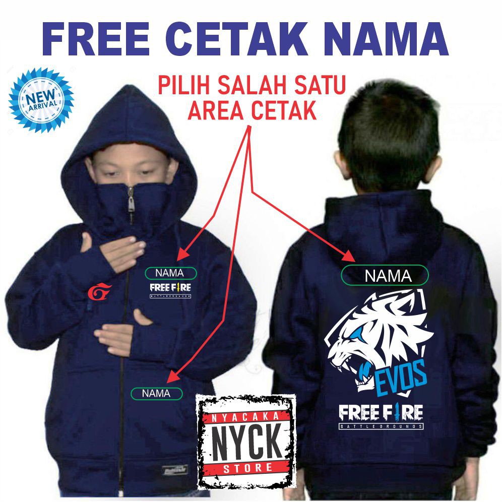 NEW MODEL JAKET FREE FIRE ANAK LAKI LAKI MASKER NINJA USIA 7 - 14 tahun GRATIS TAMBAH SABLON NAMA