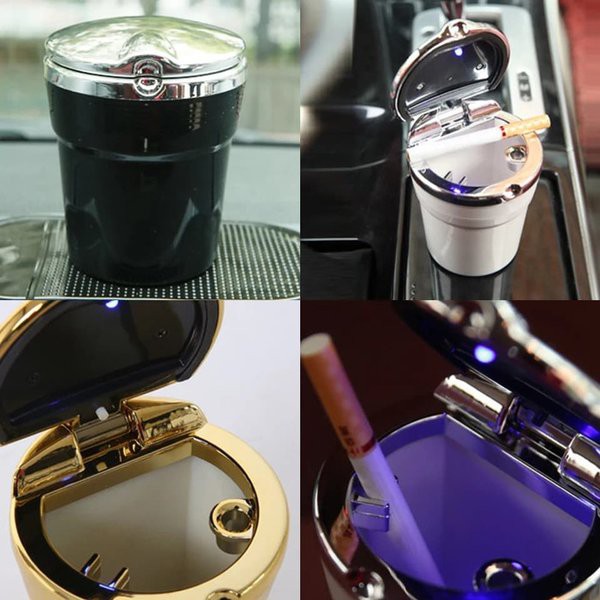 Asbak koin Cup Chrome Holder Car Ashtray Mobil lampu LED warna biru