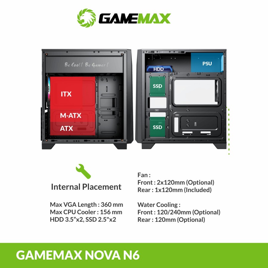 Casing PC Gamemax Nova N6 ATX V-Shaped LED Strip and 1x RGB Fan