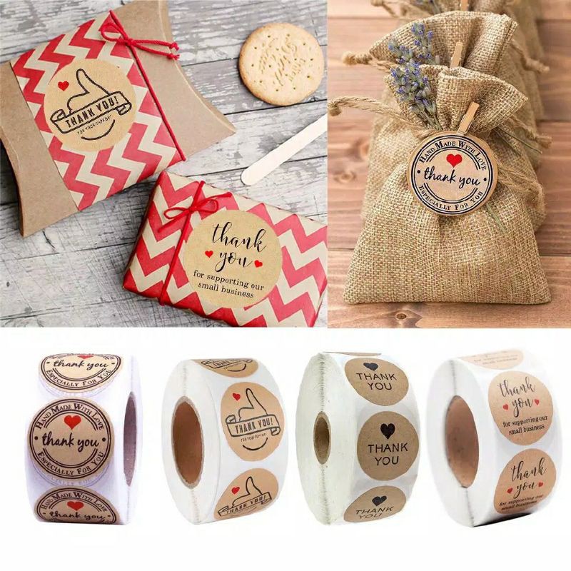 

500 pcs / 1 Roll Stiker Label segel tulisan Thank you 2.5cm