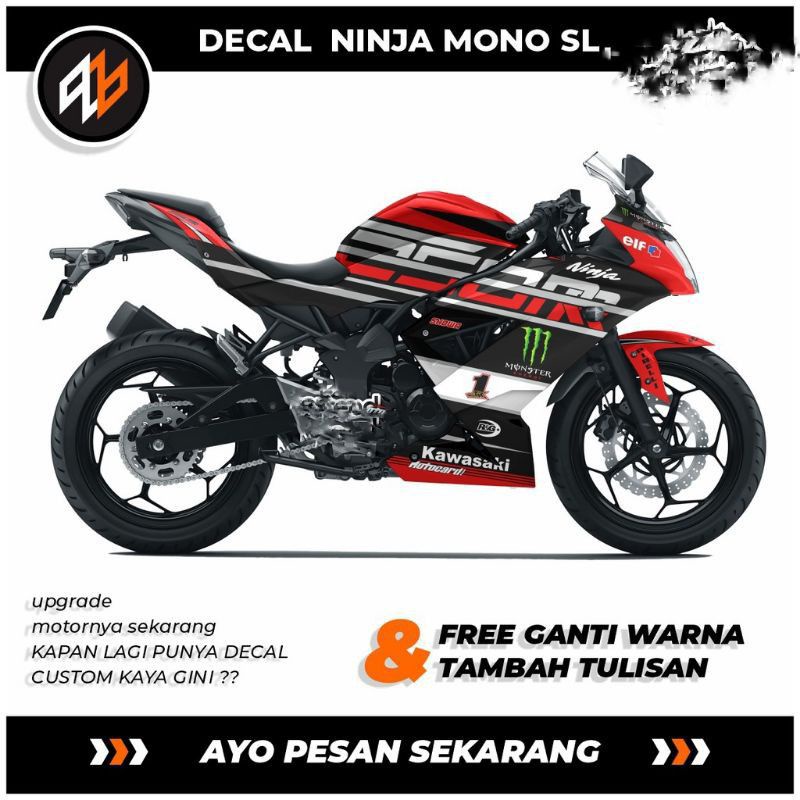decal ninja mono full body/ decal ninja 250 mono/ sticker ninja mono/ grafis merah