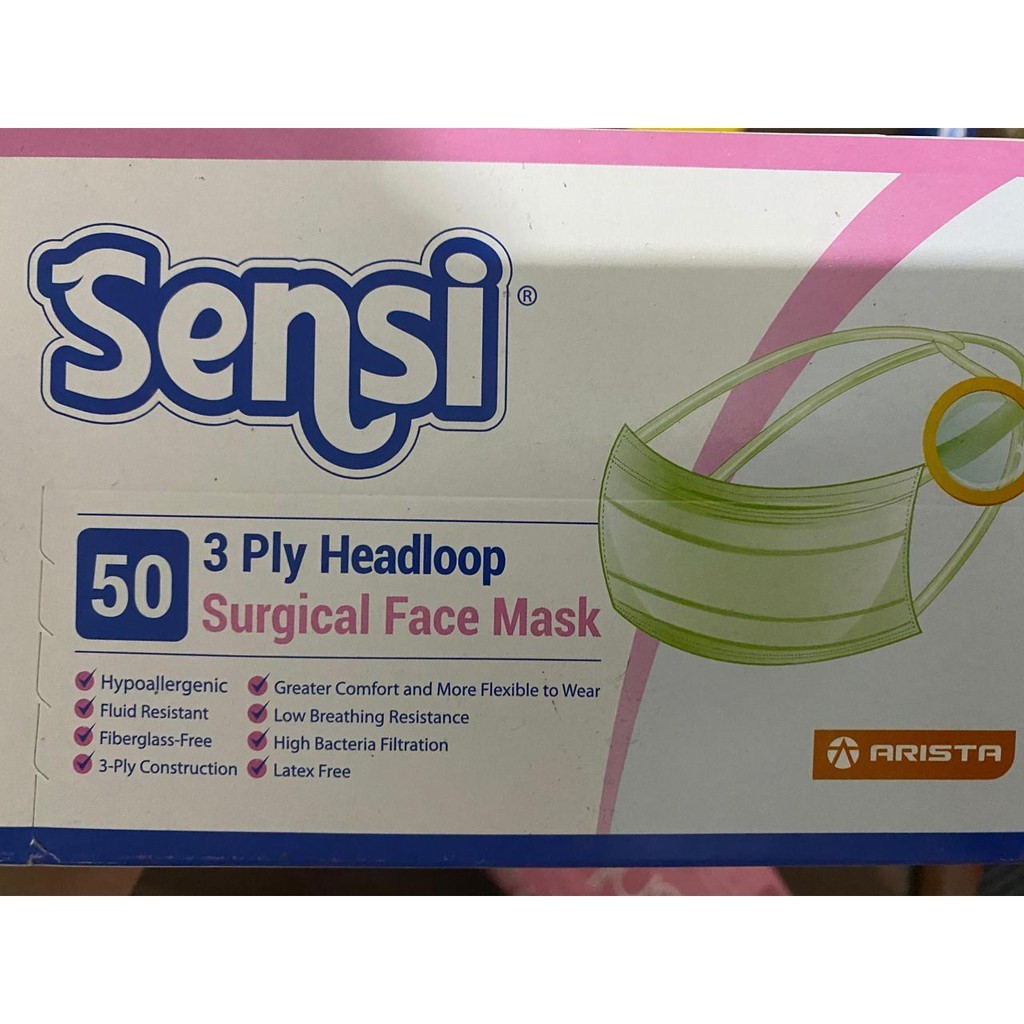 MASKER SENSI HIJAB ISI 50 PCS / MASKER MEDIS SENSI HEADLOOP ISI 50 PCS