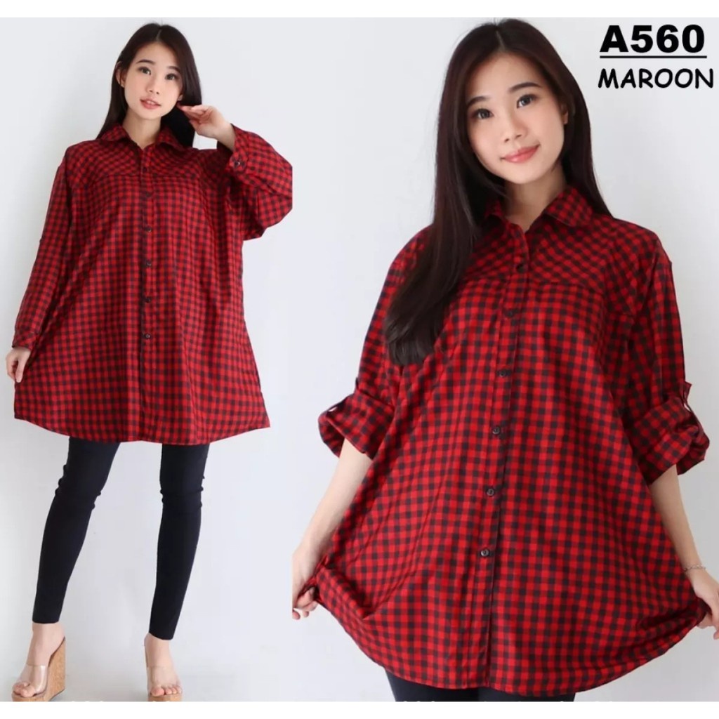 Tq88indonesia Fashion Kem Big Size Wanita Terbaru / Kemeja Kotak Jumbo / Hem Oversize Cewek / Kem / Ootd