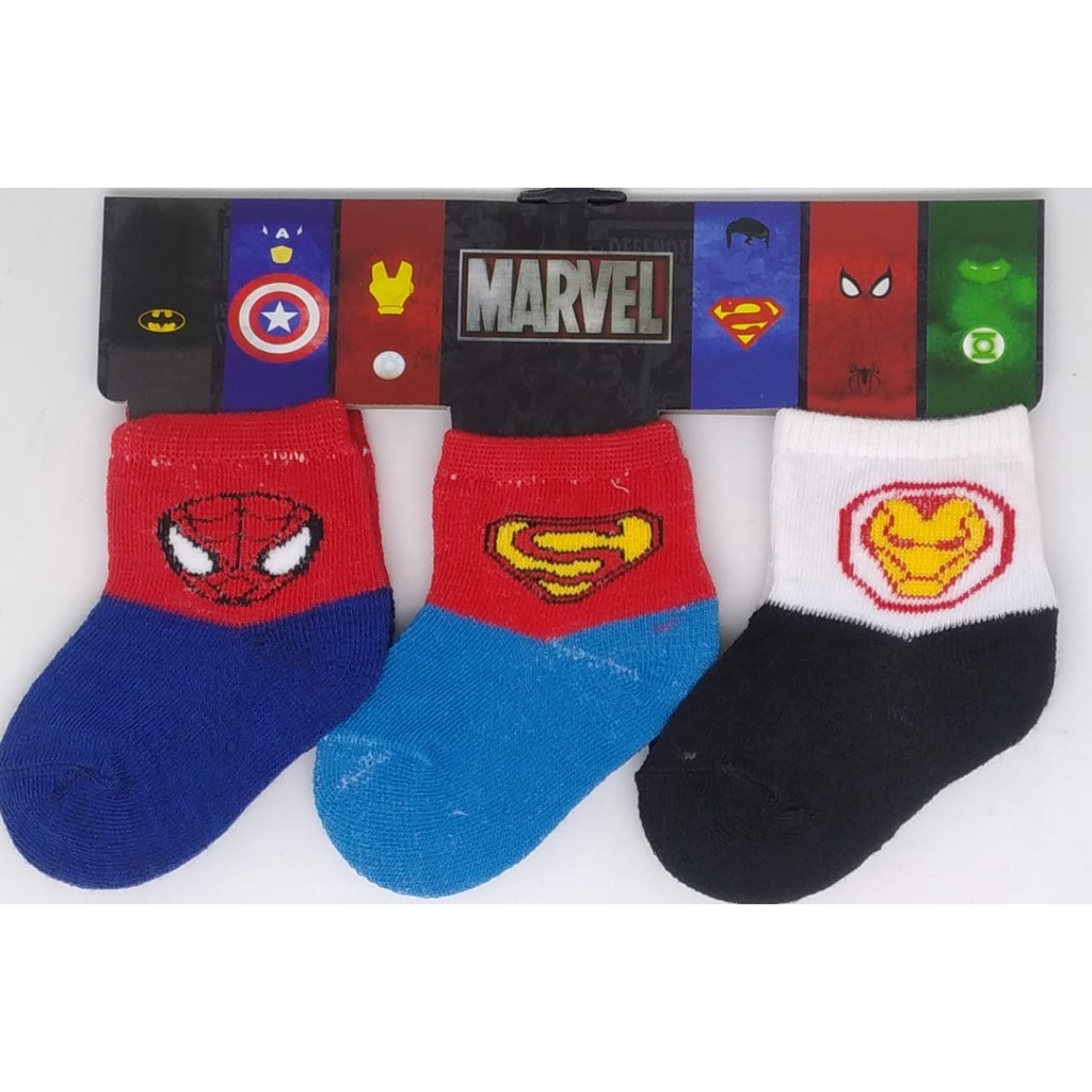 ISI 3 PASANG KAOS KAKI BAYI LAKI LAKI MOTIF SUPERHERO