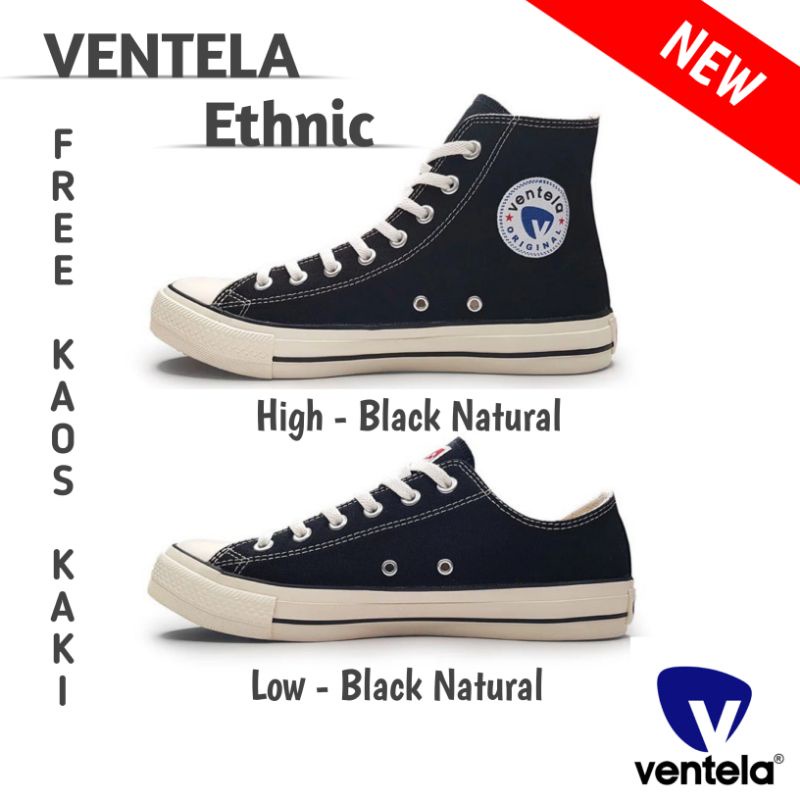 Sepatu Ventela Ethnic High Original, Ventela Ethnic Low, Sepatu Sekolah Warna Hitam Polos